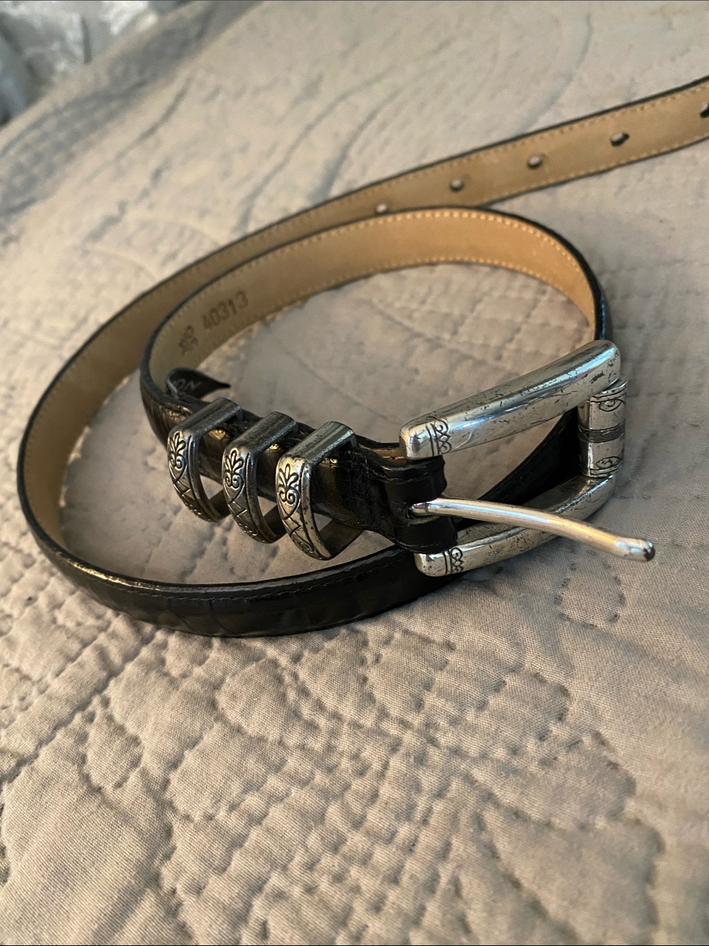 Brighton Black Leather Belt with Decorative Silver Buckle